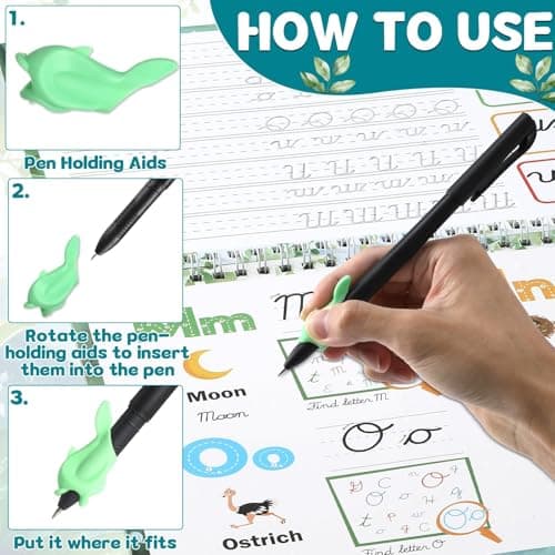 gisgfim Grooved Cursive Handwriting Workbook Magic Reusable Grooved Cursive Handwriting Practice Guided Tracing with Disappearing Ink Pens for Beginners Kids Learning Activities Supplies (Letters) view 2