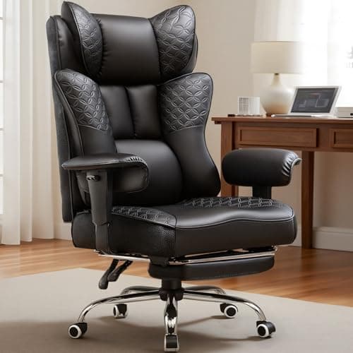 GTPLAYER Big and Tall Office Chair Wide Ergonomic Gaming Chair with Deluxe Embossing Designed Leather with Foot Rest,150°Reclining Adjustable Soft Armrests Pocket Spring Back Support and Pillow — image 1