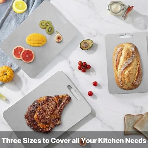 Coufonk Titanium Cutting Board Set of 3, Kitchen Chopping Boards Dishwasher Safe, Pure Ti Metal Material Cut Board Nonslip Double Sided for Houseware Outdoor Large+Medium+Small view 6