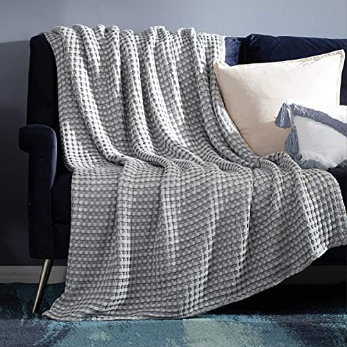Bedsure Cooling Cotton Waffle King Size Blanket - Lightweight Breathable Blanket of Rayon Derived from Bamboo for Hot Sleepers, Luxury Throws for Bed, Couch and Sofa, Grey, 104x90 Inches view 2