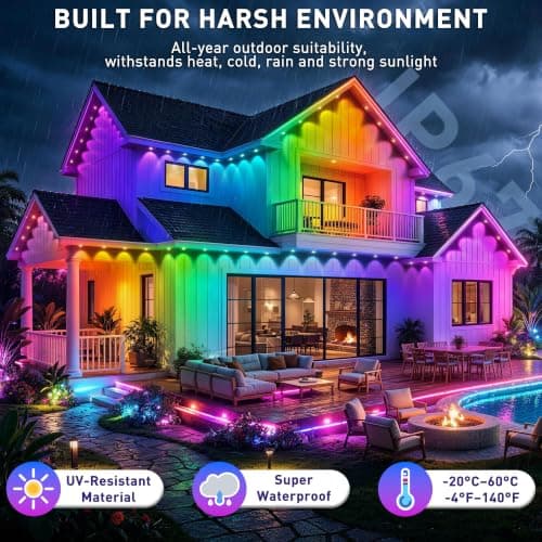 LADIKAKA 200FT Permanent Outdoor Lights,RGB+IC App ControlRemote, IP67 Waterproof Lighting,Outdoor Lights for Chasing Lights,Garden Decor,House,Party,Holiday,Smart view 3