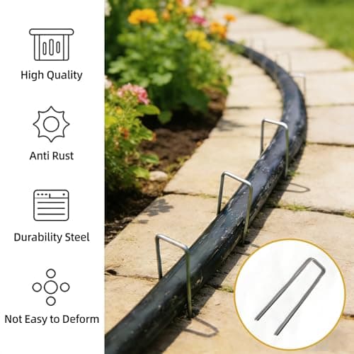 202Pcs Garden Stake Staple kit, 100Pcs 6-inch U-Shaped Landscape Staples, 100 Fixing Gasket, Pick Hook, Rubber Mallet Used for for Weed Barrier Fabric, Ground Cover, Holding Fence and Artificial Turf view 4