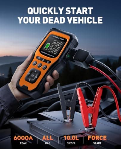 Car Battery Jump Starter with OBD2 Scanner 6000A, Car Battery Jumper Starter Portable (All Gas/10L Diesel), 12V Jump Box Jumper Cables, Code Reader for Check Engine Light, Diagnostic Tool view 2