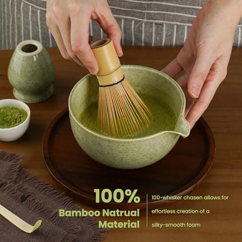Matcha Whisk Set, Ceramic Bowl Matcha Kit & Handcrafted Bamboo Chasen, Complete 5 Pcs Matcha Set Whisk and Bowl, Stainless Steel Sifter, Bamboo Scoop & Holder for Matcha Lovers view 4
