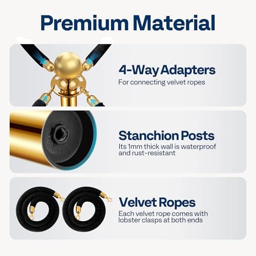 VIVOHOME Stanchions and Velvet Ropes 6PCS, Water-Fillable Base with Iron Post, 5 Feet Velvet Ropes and Posts, Crowd Control Barriers, Red Carpet Runner Poles for Party Supplies view 2