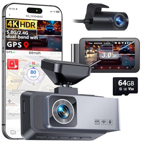 Gleetour Dash Cam Front and Rear, 4K HDR Dash Camera for Cars, 3" IPS Screen Dash Cam Built-in GPS with 5.8G WiFi UHD Night Vision Free 64G Card, Parking Monitor, G-Sensor