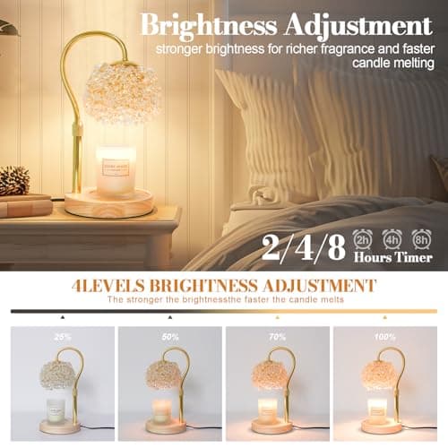 Hisummer Candle Warmer Lamp with Timer, Dimmable Candle Lamp Warmer with 312 K9 Crystals Adjustable Height Electric Candle Warmer for Women Gifts, Wax Warmer Lamp with 2 Bulbs for Jar Candles view 2