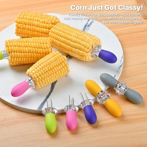 Corn on the Cob Holders Set with Interlocking Design & Storage Case, Silicone Handles + Stainless Steel Pins | Corn Cob Holders for BBQ, Picnics, Dishwasher Safe & Non-Slip Corn Skewers & Sticks. view 6
