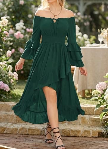 Scarlet Darkness Renaissance Dress Women Medieval Off Shoulder Peasant Flowy Ruffle Sleeve Maxi Wedding Guest Dress view 3