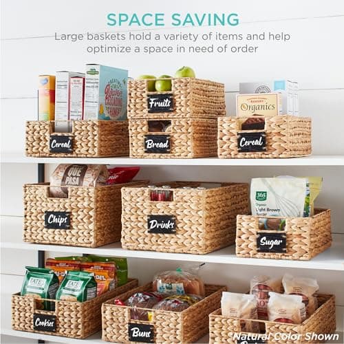 Best Choice Products Set of 4 9x12in Water Hyacinth Pantry Baskets, Woven Organizers w/Chalkboard Label, Chalk Marker - Black view 5