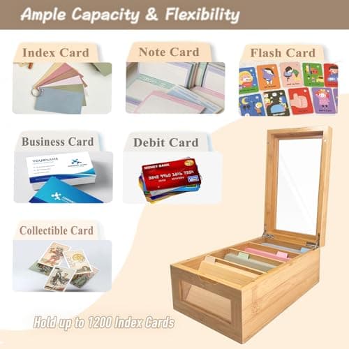 Homie Finds Bamboo Index Card Box Set - 3x5 Index Card Holder with Dividers and Morandi Cards - Wood Recipe Box with Lid (Holds 1200 Cards) view 5