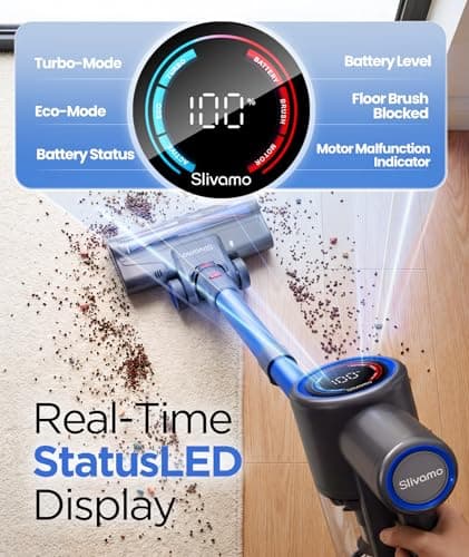 Slivamo S10 Cordless Vacuum Cleaner, 40KPA/500W/45Mins, LED Display, 8-in-1 Lightweight Stick Vacuum Cleaners for Home with Green LED Light, 6-Stages Filtration, Self-Standing Design, Blue view 2
