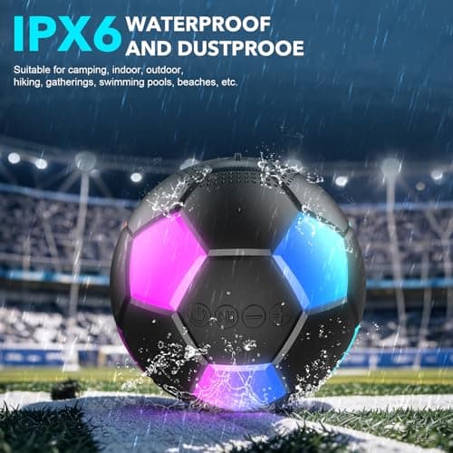 RZLCCL Soccer Ball Shaped Speaker, Portable Wireless Speaker with LED Light, IPX6 Waterproof, 5W Stereo, TWS Pairing, Suitable for Outdoor Travel Speakers for Sports Fans - Black view 5