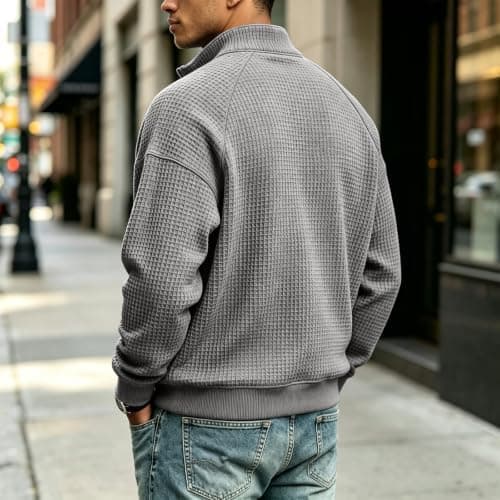 Mens Quarter Zip Pullover Waffle Knit view 5