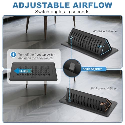 4x10 Floor Register with Vent Deflector, Adjustable Floor Vent Covers, Air Vent Deflector Includes Mounting Screws for Wall & Ceiling for Easy Install, 2 In 1 Vent Covers for Home Floor, Black, 2 Pack view 5