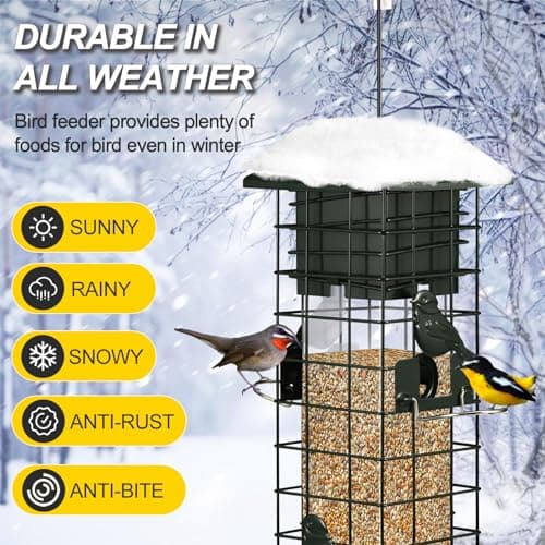Squirrel Proof Bird Feeder for Outdoors Hanging, Yongblus Metal Wild Bird Feeders, with Weight Activated Perches 4 Ports, 3Lb Capacity Squirrel Proof Bird Feeder for Outside, Cardinal, Finch, Bluebird view 6