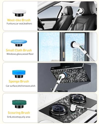 Shower Scrubber with Long Handle, Bathroom Cleaner Brush with 8 Brush Heads, Cordless Electric Spin Scrubber for Cleaning with 2 Speed, Cleaning Supplies for Bathtub Kitchen Floor Tile Toilet view 5