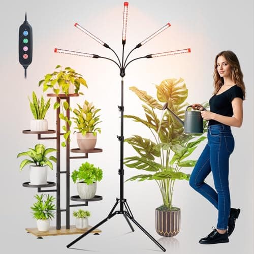 FECiDA Gamechanger! 45 Watt Power Draw, NO Need Adapter, 5Head Grow Light with Tripod Stand, 2026 Big Coverage LED Grow Lights for Indoor Tall Plants, Bonsai Tree, 4/8/12/16/20H Timer view 3
