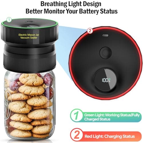 2026 Upgraded Mason Jar Vacuum Sealer, Electric Vacuum Sealer for Regular Mouth and Wide Mouth Canning Jars, Fully Automated and Portable view 4