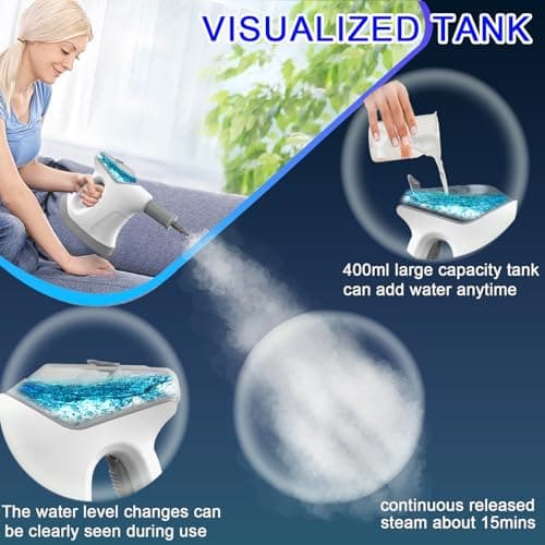 Handheld Steam Cleaner for Home, 10S Immediate Heat Hand Held Steam Cleaner, with Visualized Large Water Tank & 9 PCS Accessories & Safety Lock, for Kitchen,Couch,Floor,Window,Car (WHITE+GREY) view 2