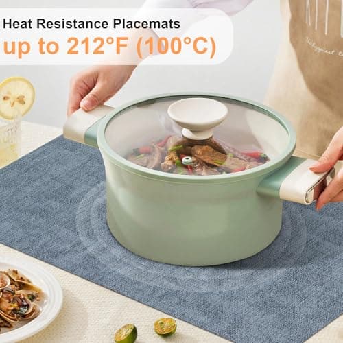 Boobezeen Faux Leather Placemats Set of 6, Heat Resistant Wipeable Washable Vinyl Place Mats, Waterproof Anti-Slip Dining Table Mats, Suitable for Indoor & Outdoor Use (Blue) view 4