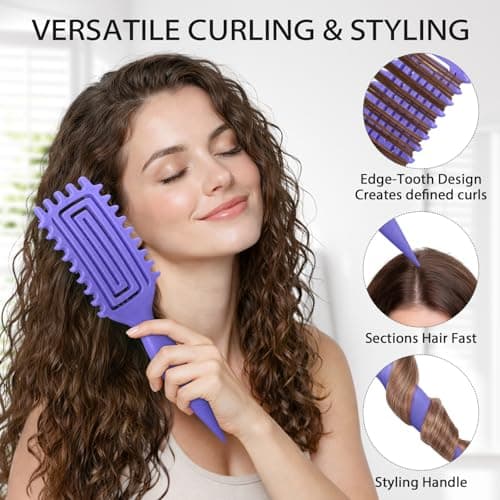 Quenxe Curl Defining Brush, Curly Hair Brush with Vented Design for Detangling and Shaping, Wet & Dry Use, Reduces Pulling for Women and Men (Purple) view 4
