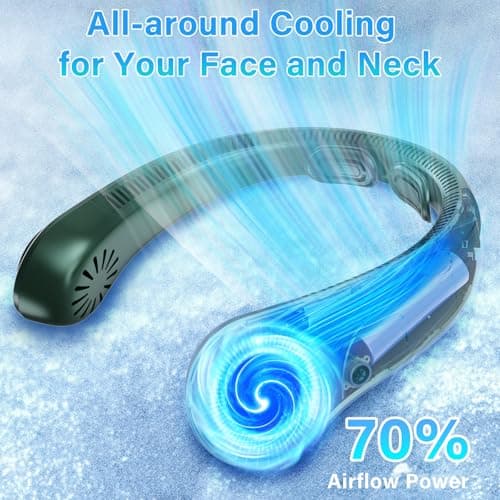 Portable Neck Fan Rechargeable, 5 Speeds, Lightweight, Long Lasting, Battery Operated All-Around Cooling Quiet Personal Fans for Travel Camping Cooling Essentials, Birthday Gifts for Women Men Mom Dad view 5