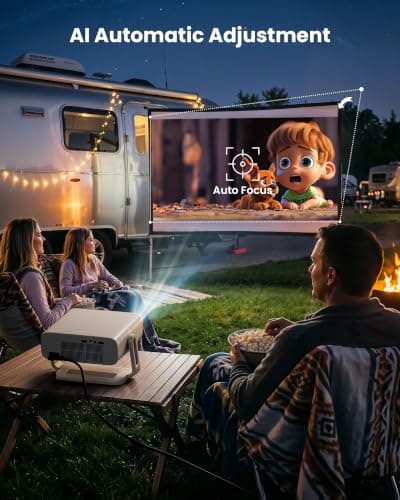 [Compatible with Netflix/4K Decoding] Smart Outdoor Projector with WiFi and Bluetooth, Built-in Streaming Apps, Auto-Focus & Keystone Correction, Portable Projector for for Bedroom/Ceiling/Camping view 6