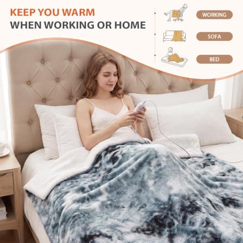 HYLEORY Weighted Electric Heated Throw Blanket, Plush Fluffy Faux Fur Blankets with 6 Heat Settings & 9H Auto Shut Off, Soft Cozy Warm Heating Blanket for Winter Sofa Bedroom Office,Gray,50"x60" view 3