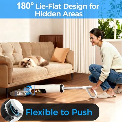 Cordless Wet Dry Vacuum Cleaner, 23KPa Vacuum Mop for Hard Floors, Up to 45 Min Runtime, 180° Lay-Flat Design with Hot Water Self-Cleaning & 185°F Hot Air Drying, Anti-Tangle Brush for Pet Hair view 5