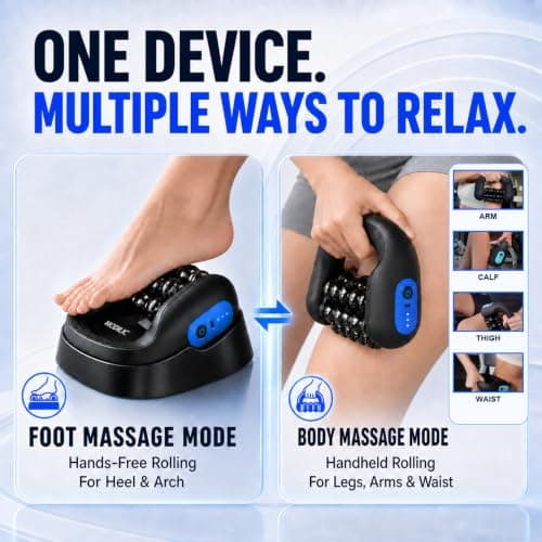 Electric Foot & Body Massager Roller, 2-in-1 Rechargeable Deep Tissue Massage Tool with Auto Massage Base, Handheld Muscle Recovery Roller for Plantar Fasciitis, Foot Pain, Legs, Arms and Neck view 4