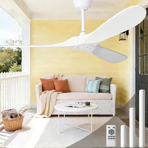 Zronon 72 Inch White Ceiling Fan No Light, Wood Outdoor Ceiling Fans without Lights for Patios Gazebo Porch Living Room, Modern Exterior Extra Large High CFM Ceiling Fan No Light with Downrod view 1