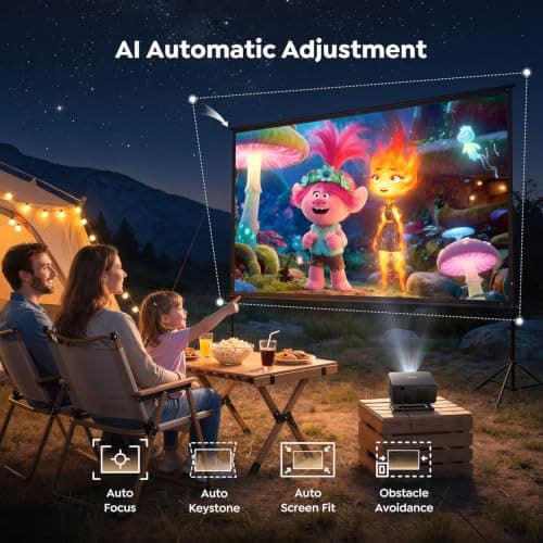 Portable Smart Projector [Bundled with Google TV Stick 14.0 & 4K Support & Dolby] with WiFi and Bluetooth HDR10,Ceiling Mini Movie Short Throw Projector Outdoor Auto Focus for Home Theater Bedroom view 3