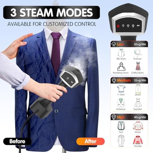 2000W Powerful Handheld Steamer for Clothes, 10-Second Heat-Up, 40g/min Steaming, 350ml Tank, 3 Adjustable Settings & Leak-Proof Design, Portable Garment Steamer for Travel and Home Use view 4