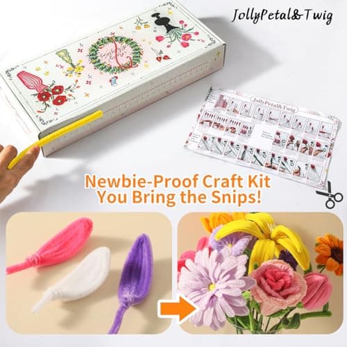 10 Colors Pipe Cleaners Craft,Chenille Stems Plush Craft Kit,Colorful Pipe Cleaners Flowers Kit with Floral Tape for Wedding Gifts Graduation Bouquet JollyPetal&Twig (Rainbow) view 5