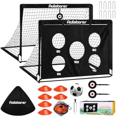 Soccer Goal, 2 Pack of 4x3ft Kids Soccer Goals Set for Backyard, Portable Pop-Up Soccer Net Training Equipment with Ball, Pump, Cones, Targets & Carry Bag for Outdoor Sports & Games