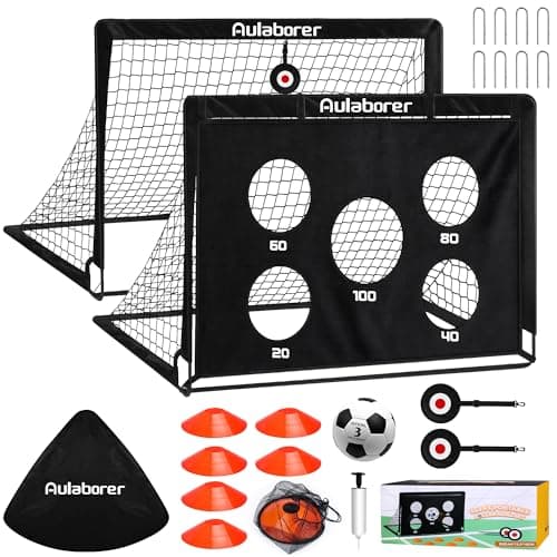 Soccer Goal, 2 Pack of 4x3ft Kids Soccer Goals Set for Backyard, Portable Pop-Up Soccer Net Training Equipment with Ball, Pump, Cones, Targets & Carry Bag for Outdoor Sports & Games — image 1