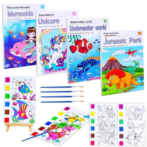 JUNQIU 4Pack Paint with Water Books for Kids, Watercolor Painting Coloring Books for Toddlers, Magic Paint Set, Arts and Crafts for Girls Gifts, Stocking Stuffers For Kids — image 1