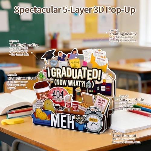 FaCraft Funny Graduation Cards - Relatable Meme I Graduated Now What Adulting is Hard Gifted Kid Burnout I'm Just a Girl/Guy 404 Error Future Not Found - 5-Layer Pop Up for Bestie Class of 2026 view 3