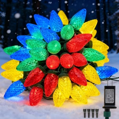 Ucutely C9 LED Christmas Lights Outdoor,33 Feet 50 LED 8 Lighting Modes Waterproof Connectable Christmas String Lights for Outside Roofline Patio Home Xmas Decorations (Multicolored) — image 1