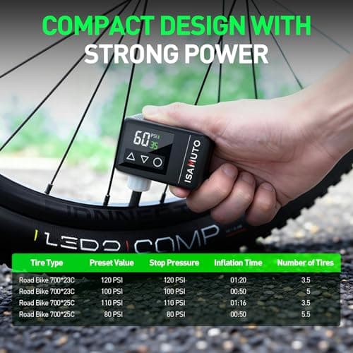 ISAMUTO Mini Bike Pump, Electric Bike Pump Portable with Gauge 120PSI Fast Inflate Bike Air Pump with Presta and Schrader Valve for Road Bike Mountain Bike, E-Bike view 4