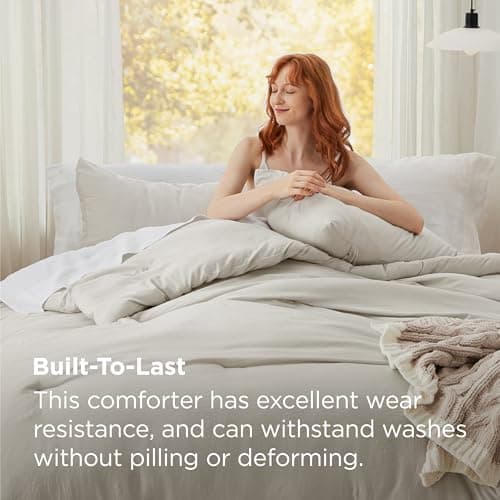 Bedsure King Comforter Set, Beige Soft Prewashed Bedding for All Seasons, 3 Pieces GentleSoft™ Bed Set, 1 Lightweight Comforter (104"x90") and 2 Pillowcases (20"x36") view 3