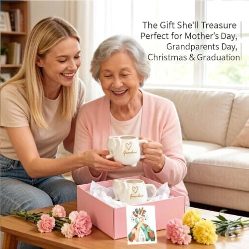 Web Launcher String Shooters Elephant Tea Mug with Sister Text, 15 Ounce Ceramic Coffee Cup with Heart Design and Tea Bag Holder, White Stoneware Mug for Daily Use (Grandma, White) view 4