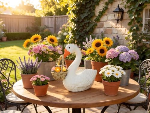 8 Inch Porch Silly Baby  Goose  Resin Statue Outdoor - Solar view 3