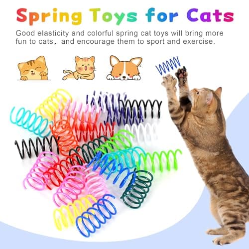 JCSHIMO 60 PCS 12 Colors Cat Spring Toys, Cat Spiral Springs for Indoor Cats, Kittens Toys Plastic Coil for Swatting, Biting, Hunting view 4