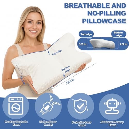 COMFILLOW Cervical Neck Pillow for Pain Relief, All Season Memory Foam Pillow with Dual Height Design & Arm Cradle, Support for Side, Back, Stomach Sleepers view 6