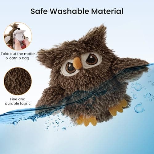 ZOMISIA Flappy Bird Cat Toy, Interactive Flapping Chirping Bird Cat Toy with Catnip Bag for Indoor Bored Alone Kitten, Automatic Rechargeable Touch Activated Owl Kitty Toy (No Flying), Brown view 5