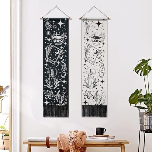 ARTCREATOR Pack of 2 Witchy Black and White Vertical Tapestries - Gothic Aesthetic Long Tapestry for Living Room and Bedroom Wall Decor (12.8 x 51.2 inches) view 2