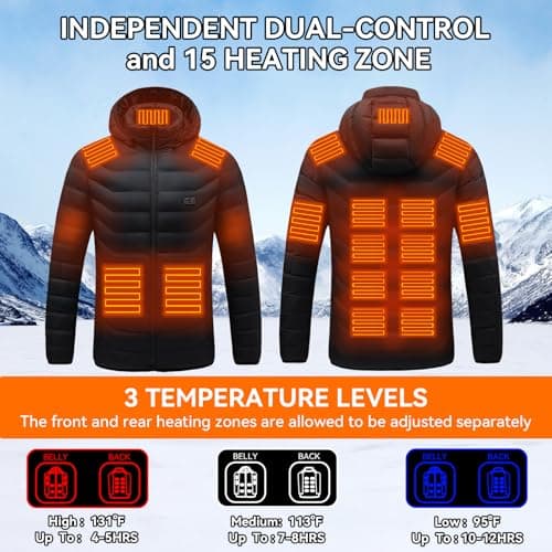 CHANGEOWN Heated Jackets for Women & Men with Battery, 15 Heating Zones, Dual Control Heating Coat for Winter Outdoor view 3
