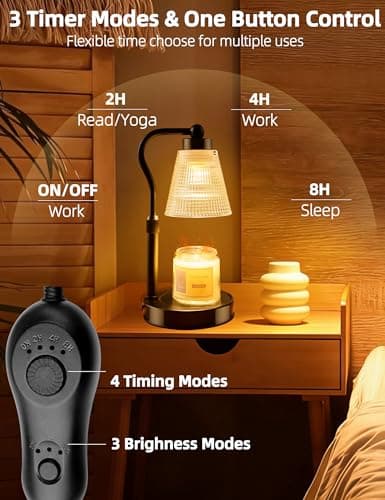 Candle Warmer Lamp for Jar Candles, Height Adjustable & Dimmable with 2/4/8H Timer, 2*50W Halogen Wax Melter Warmer for Home Office Décor, Flameless & Smokeless, Gift for Women Mom, Black-Clear/1 Pack view 4